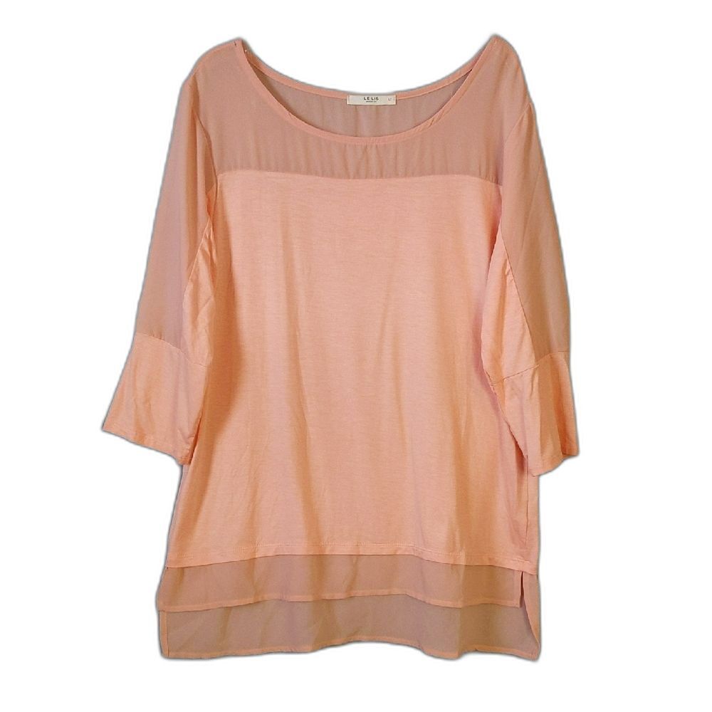 Le Lis Solid Peach 3/4 Sleeve Top Women's L